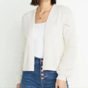 Marine Layer Cream Pointelle Knit Cashmere Blend Open Front Cropped Cardigan S